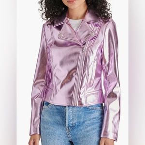Pink Metallic Faux Leather Jacket